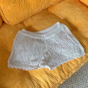 White Knit Crochet Shorts
